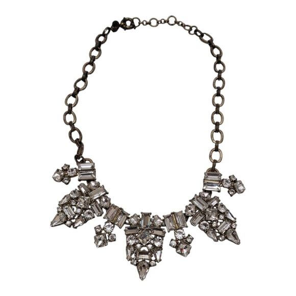 J Crew Faceted Crystal Rhinestone Geometric Cluster‎ Necklace Gold Tone - Picture 1 of 5